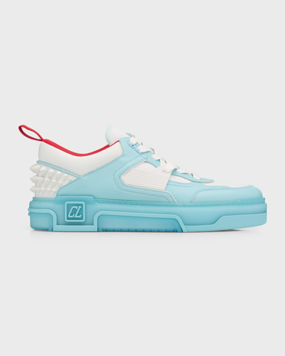 Shop Christian Louboutin Men's Astroloubi Cl Colorblock Low-top Sneakers In Mineral/white