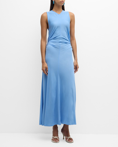 Shop Bottega Veneta Twisted O-ring Cutout Sleeveless Stretch Jersey Maxi Dress In Blue