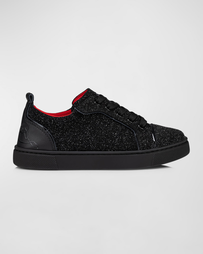 Shop Christian Louboutin Boy's Funnyto Embellished Leather Sneakers, Toddlers/kids In Black