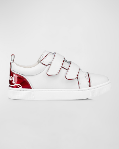 Shop Christian Louboutin Kid's Funnyto Logo Heel Cap Sneakers, Toddler/kids In Bianco/loubi