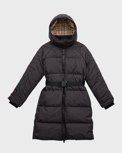 Shop Burberry Girl's Linda Long Puffer Parka Jacket In Black