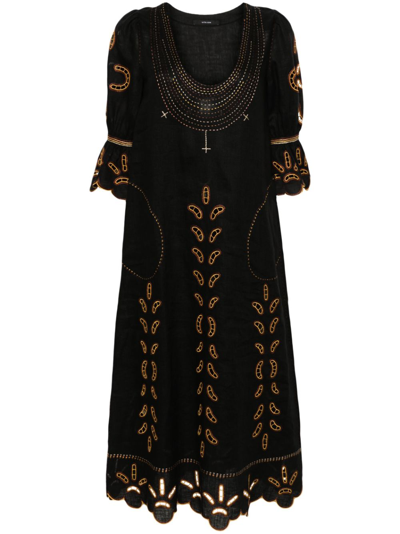 Shop Vita Kin Black Nicholas Embroidered Linen Dress