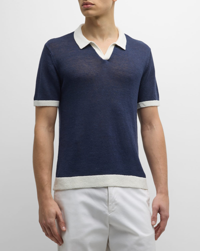 Shop Onia Men's Johnny Collar Knit Polo Shirt In Deep Navy/white