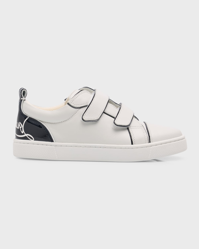 Shop Christian Louboutin Kid's Funnyto Logo Heel Cap Sneakers, Toddler/kids In Bianco Marine