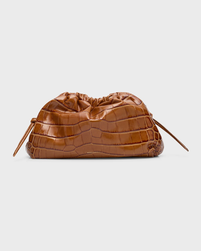 Shop Mansur Gavriel Cloud Mini Croc-embossed Clutch Bag In Amaretti