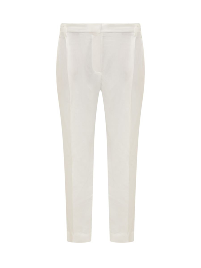Shop Brunello Cucinelli Mixed Linen Trousers In White
