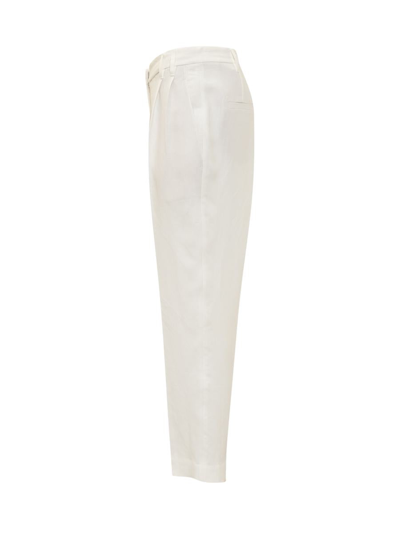 Shop Brunello Cucinelli Mixed Linen Trousers In White