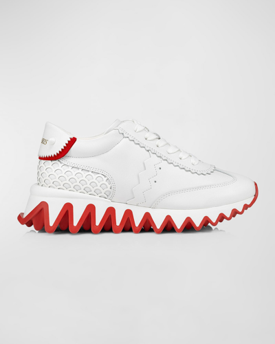 Shop Christian Louboutin Kid's Mini Shark Flat Red Sole Runner Sneakers, Toddlers/kids In Bianco