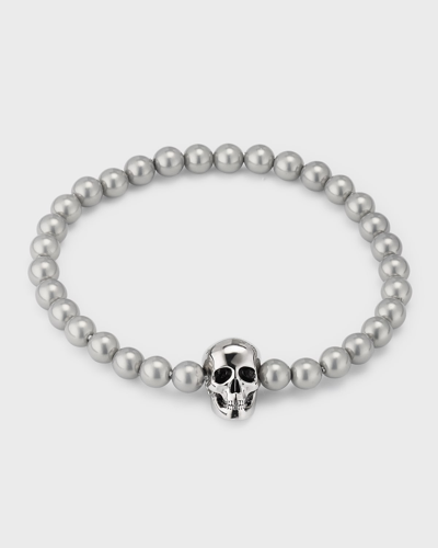 Shop Alexander Mcqueen Men's Skull Bead Bracelet In A Silver And Pear