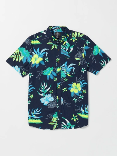 Shop Volcom Sunriser Floral Short Sleeve Shirt - Navy In Blue