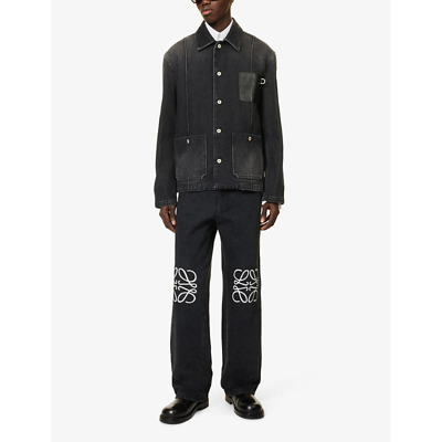 Loewe Mens Black Anagram-embellished Straight-leg Jeans In Black