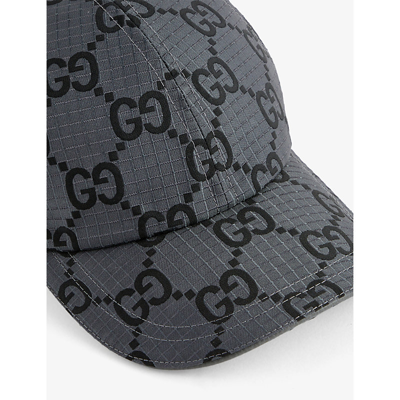 Shop Gucci Women's Grey/black Monogram-pattern Gridded Woven Cap