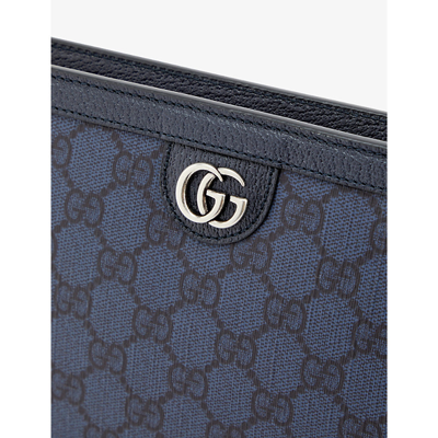 Shop Gucci Mens Blu Dk Blu/blu Gg Supreme Coated-canvas Pouch