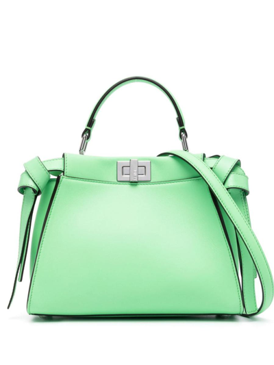 Shop Fendi Peekaboo Mini Leather Handbag In Green