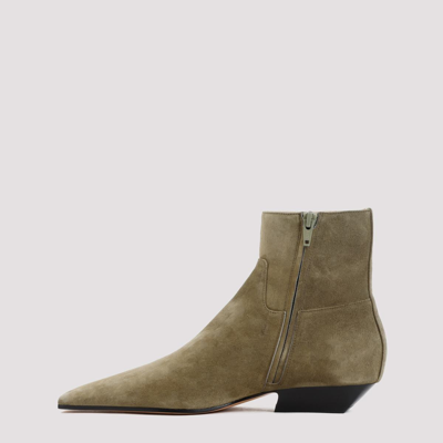 Shop Khaite Marfa Classic Flat Ankle Boots Shoes In Green