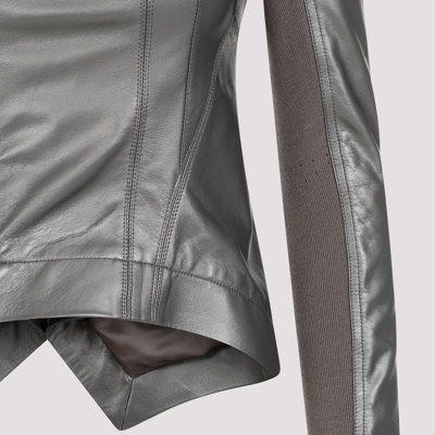 Shop Rick Owens Naska Metallic Biker Jacket In Grey