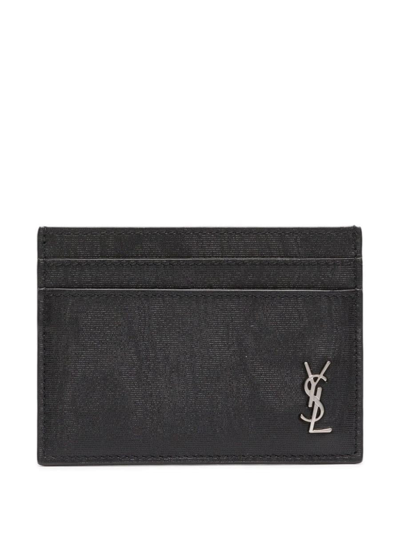 Shop Saint Laurent Cassandre Tiny Leather Card Case In Black