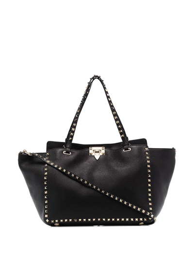 Shop Valentino Garavani Rockstud Leather Tote Bag In Black