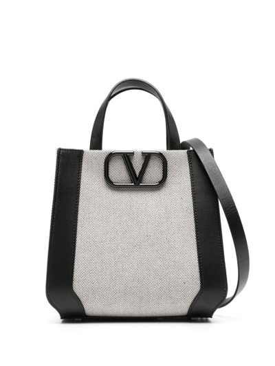 Shop Valentino Garavani Vlogo Canvas And Leather Handbag In Black