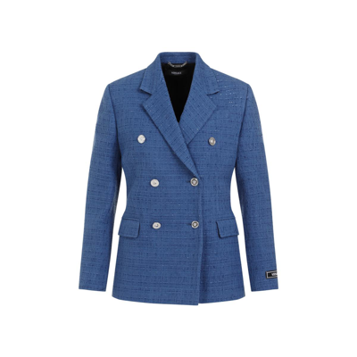 Shop Versace Informal Tweed Jacket In Blue