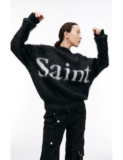 Saint Michael Logo Mohair Sweater In Black
