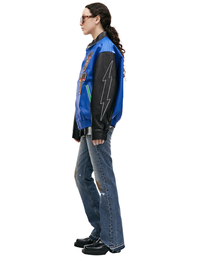 Shop Saint Michael Х Denim Tears Leather Jacket In Blue