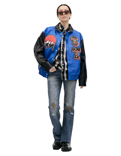 Saint Michael Х Denim Tears Leather Jacket In Blue