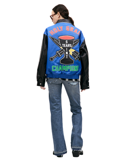 Shop Saint Michael Х Denim Tears Leather Jacket In Blue