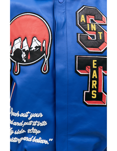Shop Saint Michael Х Denim Tears Leather Jacket In Blue