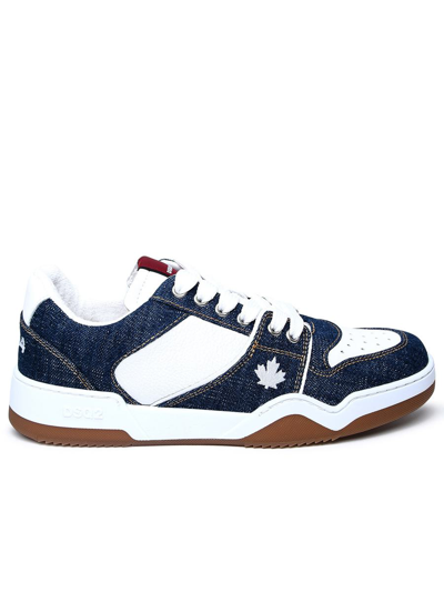 Shop Dsquared2 White Leather Blend Sneakers In Blue
