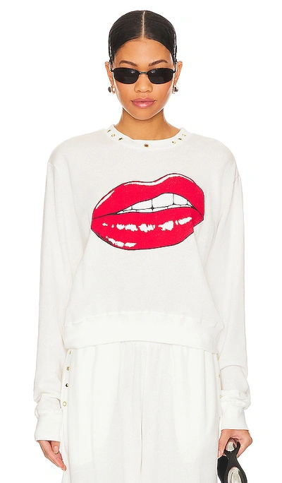 Shop Lauren Moshi Spalding Flirty Lip Pullover In Milk