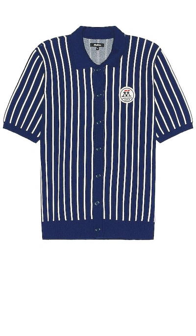 Shop Malbon Golf Parlay Striped Knit Shirt In Navy