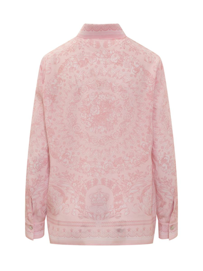 Shop Versace Baroque Silk Shirt In Pink
