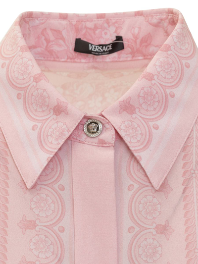 Shop Versace Baroque Silk Shirt In Pink