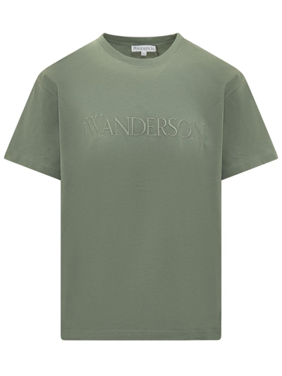 Shop Jw Anderson J.w. Anderson T-shirt With Embroidered Logo In Green