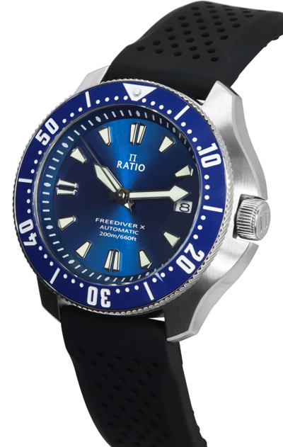 Pre-owned Ratio Sports X Automatic Diver's Blue Dial Rtx003 Men's Watch Silver Bezel Case