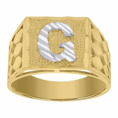 Pre-owned Initial Real 10k Yellow Gold Diamond Cut  Letter Statement Pinky Ring 4.5 Grams