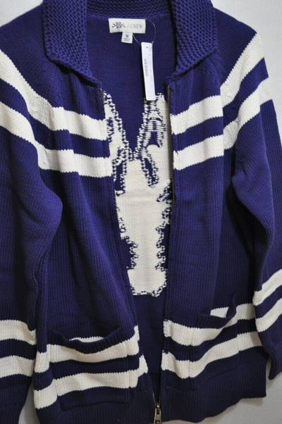 Pre-owned Jcrew J. Crew Lobster Sweater-jacket Full Zip Knit Indigo Blue Medium An602 '20 In Raw Indigo/blue With Purple Hue