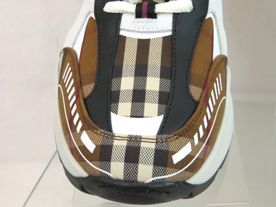 Pre-owned Burberry $870  Sean Brown Check Canvas White Black Leather Logo Sneakers 42 Us 9