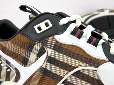 Pre-owned Burberry $870  Sean Brown Check Canvas White Black Leather Logo Sneakers 42 Us 9