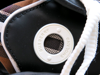 Pre-owned Burberry $870  Sean Brown Check Canvas White Black Leather Logo Sneakers 42 Us 9