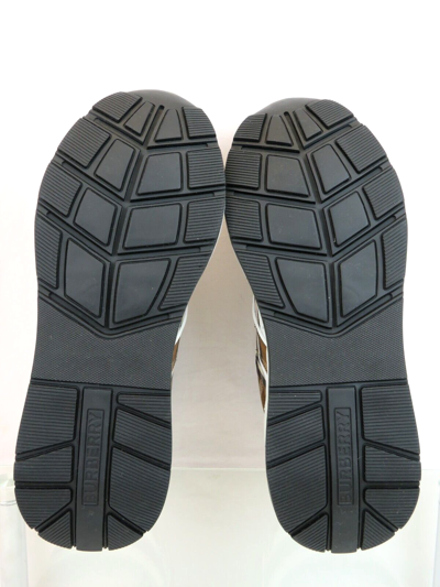 Pre-owned Burberry $870  Sean Brown Check Canvas White Black Leather Logo Sneakers 42 Us 9