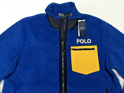 Pre-owned Polo Ralph Lauren Vtg 90s Retro Ski 92 Sherpa Fur Fleece Jacket Hi Tech Stadium In Blue