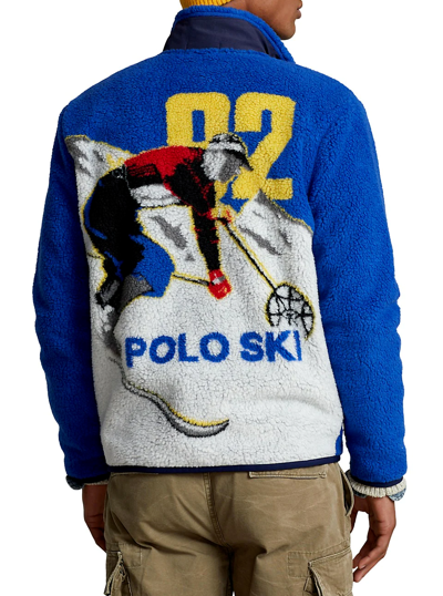 Pre-owned Polo Ralph Lauren Vtg 90s Retro Ski 92 Sherpa Fur Fleece Jacket Hi Tech Stadium In Blue
