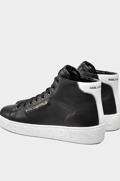 Pre-owned Karl Lagerfeld Original  Leather High Sneakers Shoes For Men Brand Logo In Black