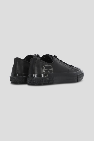 Pre-owned Karl Lagerfeld Original  Leather Sneakers For Men Ikonik Brand Logo In Black