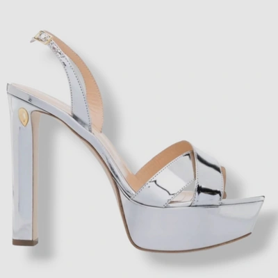 Pre-owned Jennifer Chamandi $815  Women's Silver Metallic Platform Sandal Shoes Size 37.5