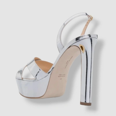 Pre-owned Jennifer Chamandi $815  Women's Silver Metallic Platform Sandal Shoes Size 37.5