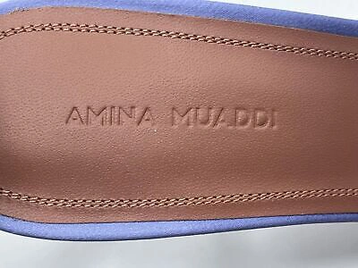 Pre-owned Amina Muaddi Giorgia Crystal Embellished Tanzanite Satin Sandal Women's Size 7.5 In Purple
