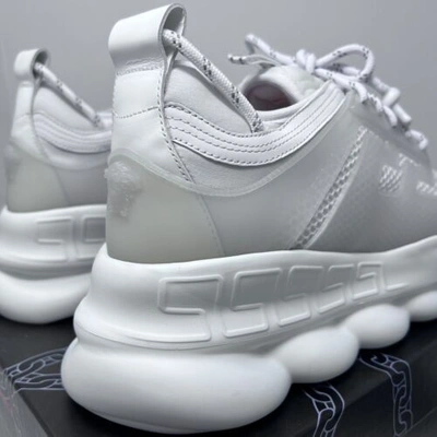 Pre-owned Versace Chain Reaction Men's Sneakers Size 13 Us / 46 Eu Triple White Print
